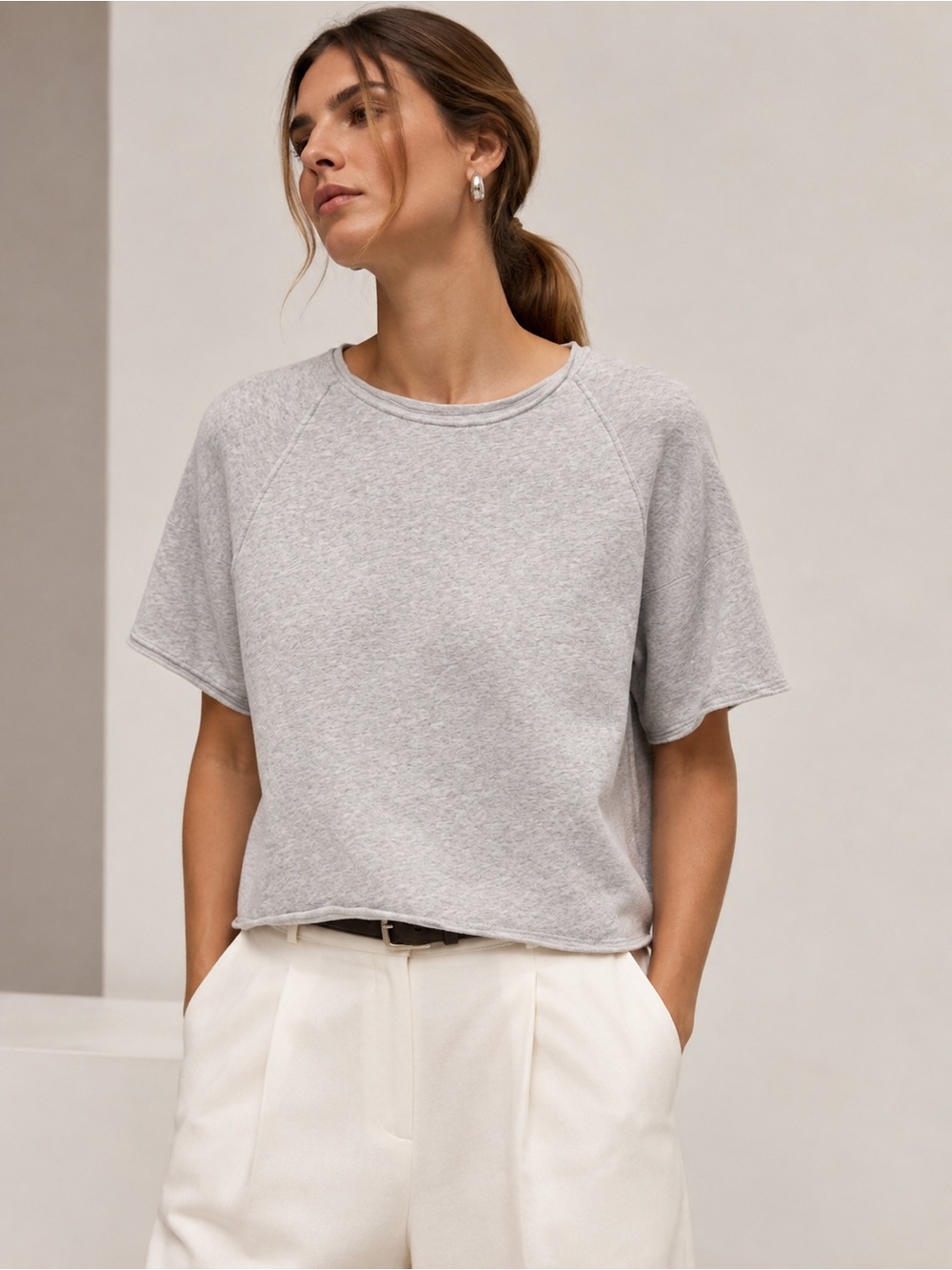ME+EM Heather Gray Crewneck Short Sleeve Top size 6
